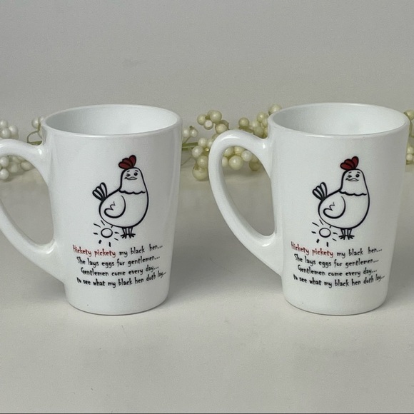 ARC France Luminarc Hickety Pickerty Hen Pair of Mugs Milk Glass - Picture 15 of 16